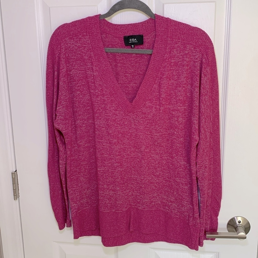 COA for hot pink v-neck lightweight sweater size small